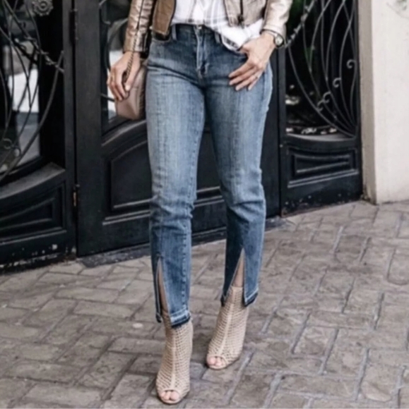 FRAME Denim‎ Size 26 Le Nouveau Straight Front Slit Distressed Medium Wash Jeans - Picture 1 of 9
